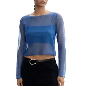 Mango MNG Women's Mesh Top With Ribbed Cami Royal Blue Size M NWT Festival